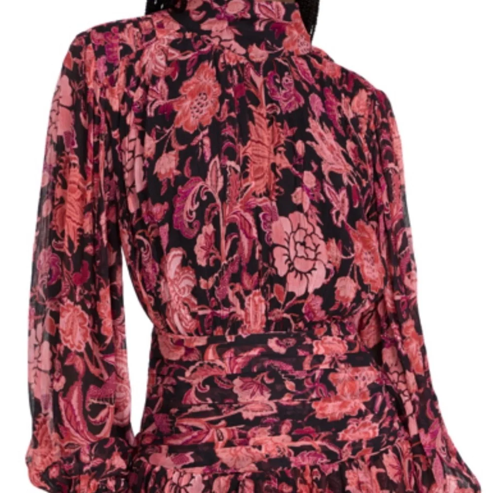 Revolve X HEMANT & NANDITA Crimson Rouched Mini Floral Dress B30 - Picture 3 of 15